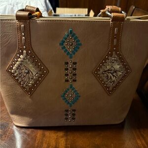 Embellished Tan and Brown Women's Concealed Carry Shoulder Bag